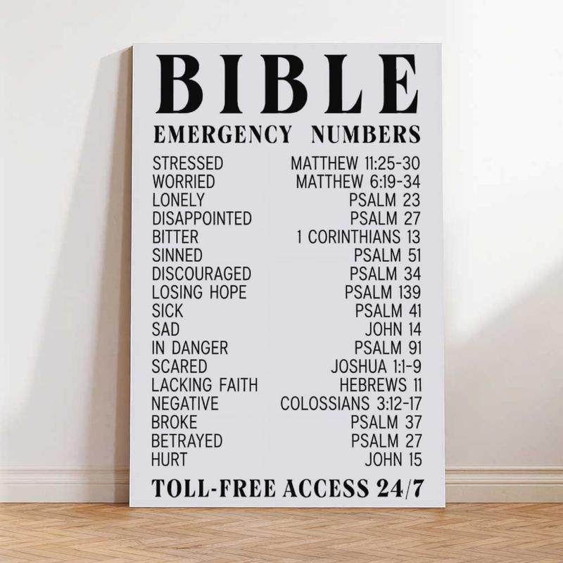 Bible Verse Emergency Numbers,Canvas Art Poster, Bible Verse Wall Art - Inspirational, Spiritual Typography Wall Print - Gifts For Women And Men, Festival Decor Home