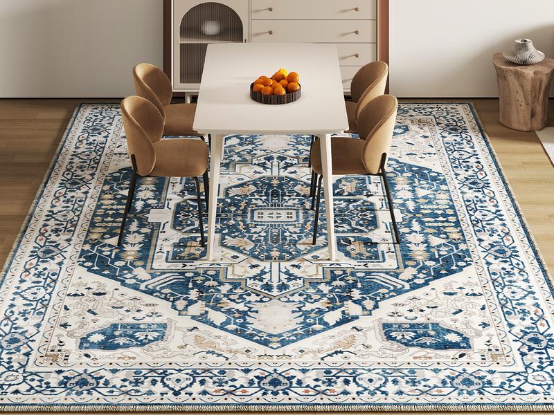 【New Year Haul】Raybee Furniture Bohemian Style Machine Washable Rug, Non-Slip TPE Backing, Soft Low-Pile Rug, Suitable for Living Room, Bedroom, and Kitchen, Easy to Care for and Stain Resistant, Home Decor