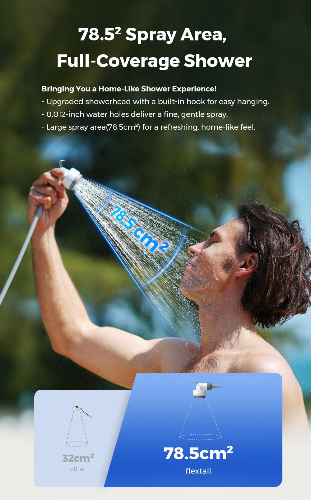 FLEXTAIL TINY Shower Ultralight Rechargeable Instant Outdoor Camping Shower Waterproof 3-Step Assembly Setup Lightweight Dual Modes Hiking Essentials Travel Accessories