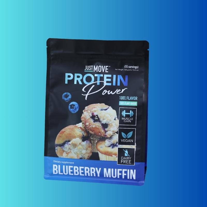 Just Move Protein - Blueberry Muffin - Vegan (Plant Based) Organic, Dairy Free, Soy Free Gluten Free, Keto, Peanut Free, 20g Protein, Low Carb, Non GMO Easy Snack Healthy