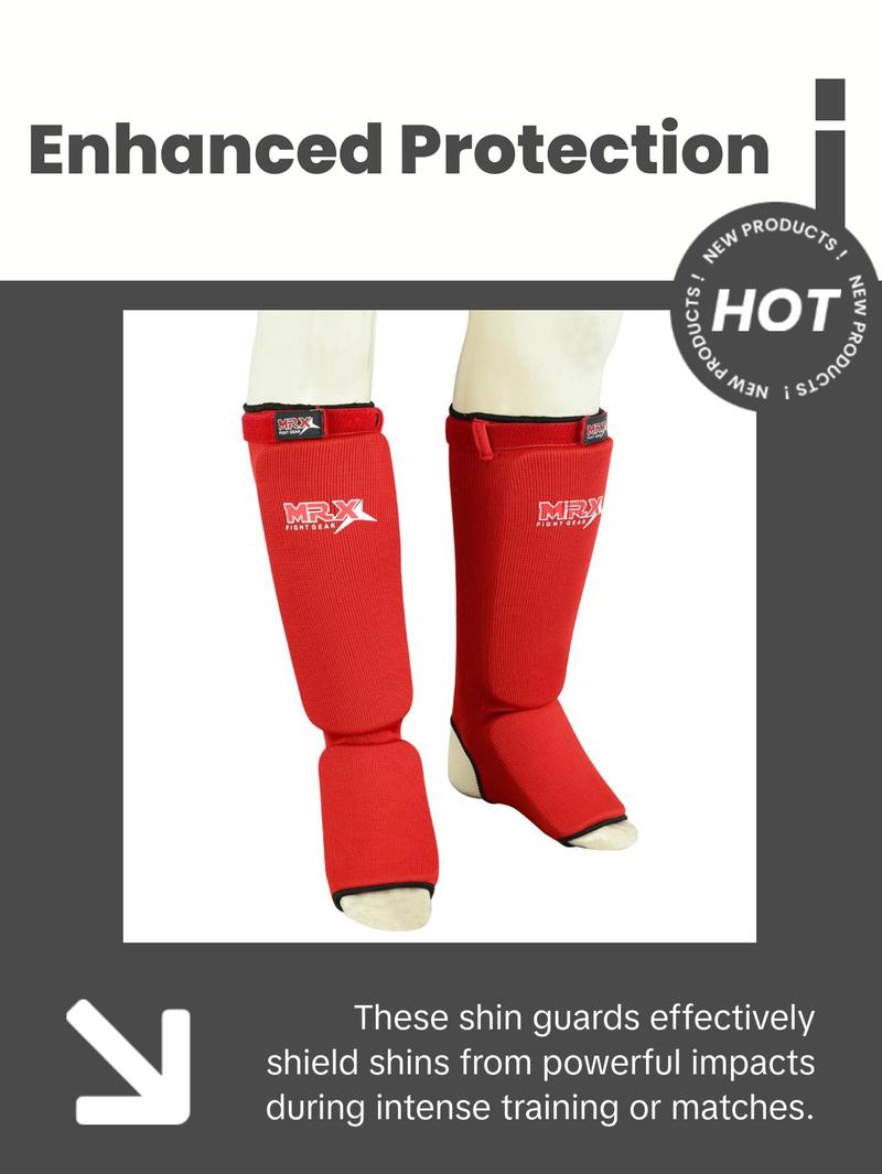 MRX BOXING & FITNESS Muay Thai Shin Guards Kick Boxing Leg & Foot Protector Pad MMA Shin Guard Extra Padding for Men or Women Protective Gear