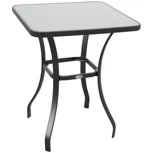 Outsunny 27" Square Bistro Table Garden Dining Table Outdoor Tempered Glass Table