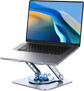 Adjustable Laptop Stand with 360° Rotating Base Ergonomic Riser Mount for Desk Foldable Portable Fits 10-16 Inch Laptops Stable Durable Fiber Metal Material