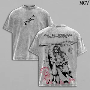 Tsukasa Shishio x Senku Ishigami – Dr. Stone Anime Stone Wars Science vs Power Manga Graphic Double Printed Washed T-Shirt Tee, Menswear Heavy Cotton Unisex Oversize Streetwear Vintage, Science Future Arc