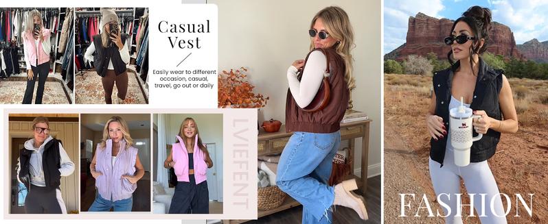 Naeduo Womens Puffer Vest Cropped Lightweight Button Down Quilted Vest Sleeveless Padded Gilet Coat with Pockets Naeduo Womens Puffer Vest Cropped Lightweight Button Down Quilted Vest Sleeveless Padded Gilet Coat with Pockets