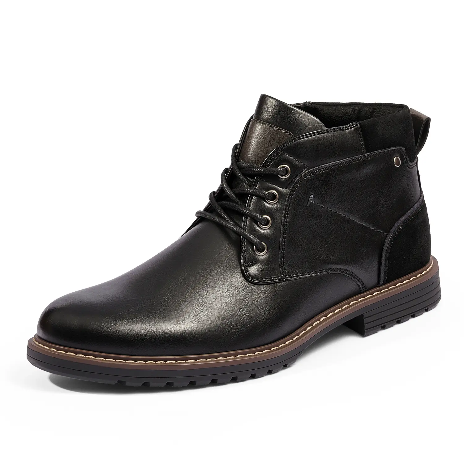 【BRUNO MARC Anniversary】 Men's Classic Synthetic Leather Lace-Up Ankle Dress Boots, Breathable Slip-Resistant Walking Shoes with Microfabric Liner, TPR Outsole, All Weather Grip, Back to School Business Casual Footwear