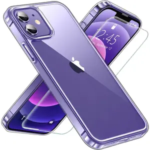 Entronix Case Compatible with iPhone 12 - [Hard] Slim Clear & 1 Screen Protector Cover Tempered