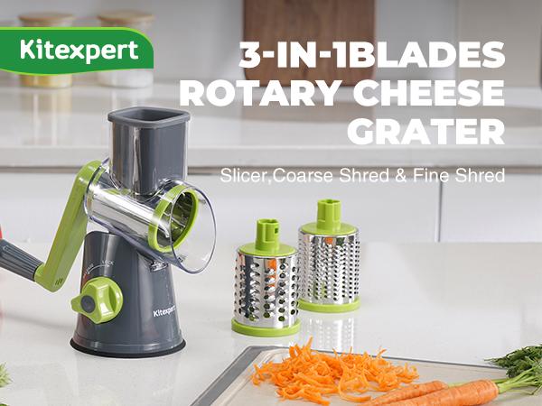 [BF&CM]KitExpert Viral Cheese Grater(All Metal Blades & No Plastic Left in Food), 3X Faster Shredding, Time-Saving Rotary Cheese Grater, Mandoline, Vegetable Chopper, Kitchen Gadgets, Slicer Dicer Cutter Kitchenware