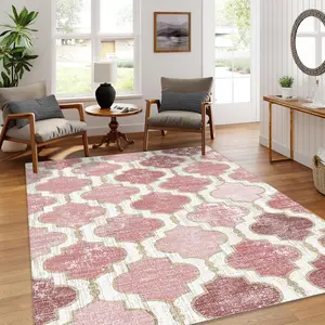 Nursery Rug 5x7 Area Rugs for Living Room Washable Pink Rugs for Bedroom Girls Soft Low-Pile Indoor Floor Boho Carpet for Kids Playroom Dorm