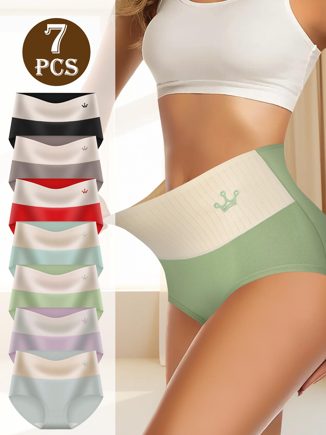QUASTI Women's 7-Pack High-Waisted Cotton Seamless Compression Briefs - Color Block Style, Soft Elastic Comfortable Fabric, Tummy Control, Hip Lifting, Anti-Ride Up, Breathable, S-XXL, 7 Pcs / 7 Color, Elegant