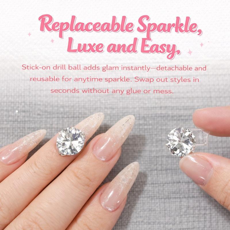 Pink Rhinestone Ball Press-On Nails | Reusable, Easy On & Off, DIY at Home, Includes Tool Kit
