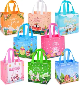 8 PCS Easter Gift Bags for Kids – Reusable Easter Basket Tote Bags with Handles for Easter Egg Hunt Party Supplies Iioscre