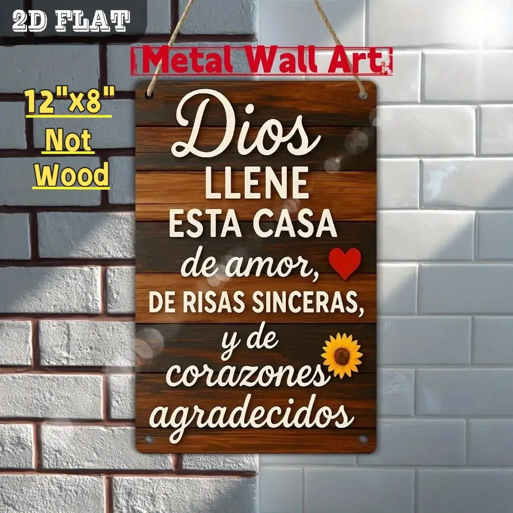 1pc 2D Flat Aluminum Wall Sign - 12"x8" Spanish Theme "Bless This Home" Plaque, Vintage Faith Blessing Decor, Aluminum-Based Decorative Home Sign for Porch, Birthday Gifts, Aluminum-Based Home Signs, Decorative Home Signs Home Signboard