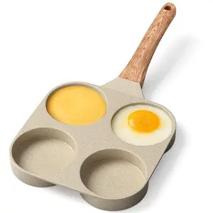 BakkenMaster 4-Cup Nonstick Die-Cast Aluminum, Egg Frying Pan, Granite Pancake Pan, White Marble with Heat-Resistant Handle.