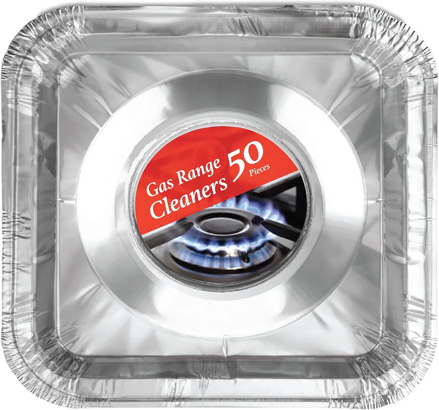 Disposable Gas Burner Liners 50 Pack,  Foil Square Stove Covers, Range Protectors, Stove Top Foil Covers for Gas Burners, Catch  Spills,  Stove Burner Cover, Foil Liner 8.5x8.5 In