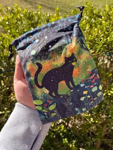 Tarot Card Storage Bag Black Cat Forest Drawstring Pouch