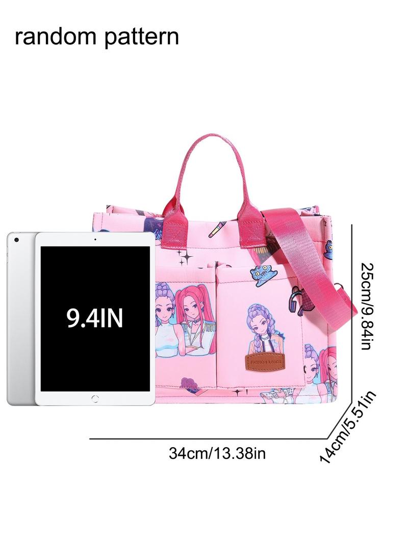 K-Pop Demon Hunter Tote Bag – Cute Cartoon Rumi, Mira & Zoey Print Crossbody Tote, Large Capacity Gift Bag