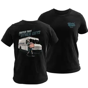 Faster Than The Other Guys Delivery Driver T-Shirt, Skeleton Delivery Truck Graphic Tee, Vintage Workman Courier Shirt, 2 Sided Funny Delivery Worker Tee, Soft Cotton Blend Workwear Shirt