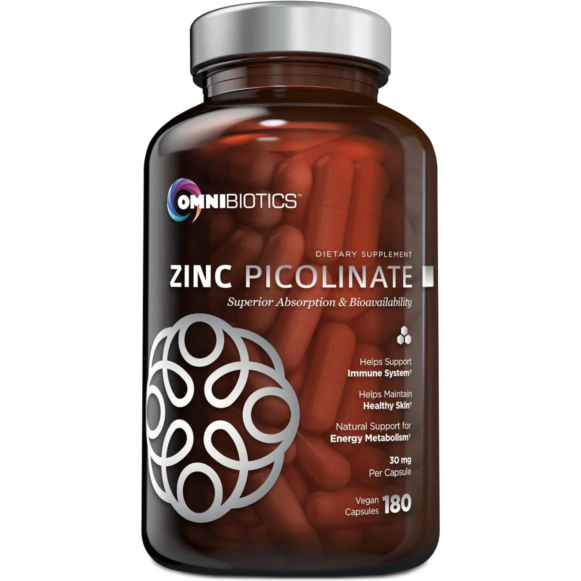 OmniBiotics Zinc Picolinate 30mg – High Absorption Bioavailable Zinc for Clear Skin, Acne Support & Immune Defense – 180 Vegan Capsules – 6-Month Supply