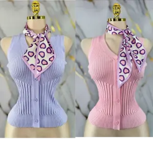 Ribbed Button Knit Top with Matching Scarf