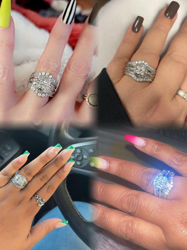 JJ CHIC Square Five-in-One Ring for Women, S925 Sterling Silver Micro Pave CZ Stones Halo Design - Perfect Gift for Girlfriend or Wife Jewelry Elegant Daily Wear Stunning Luxurious