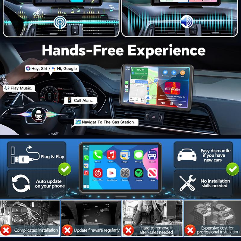 【New Year Gifts】PASLDA Apple Carplay Screen for Car, 7" HD Portable Car Stereo Touch Screen with Wireless Android Auto, Backup Camera, Car Video Player with Voice Control, Mirror Link, Bluetooth, GPS Navigation Suitable For Daily Driving And Traveling