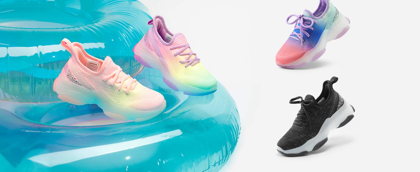 Dream Pairs Girls Slip-On Sneakers Kids Sparkle Lightweight Jelly Sole Walking Shoes