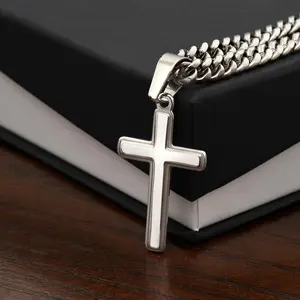 Cross Pendant Cuban Chain for Men – High‑Quality Stainless Steel Gift Set with Gift Box and Card, Great for Grandson’s and Son Birthday, Christmas