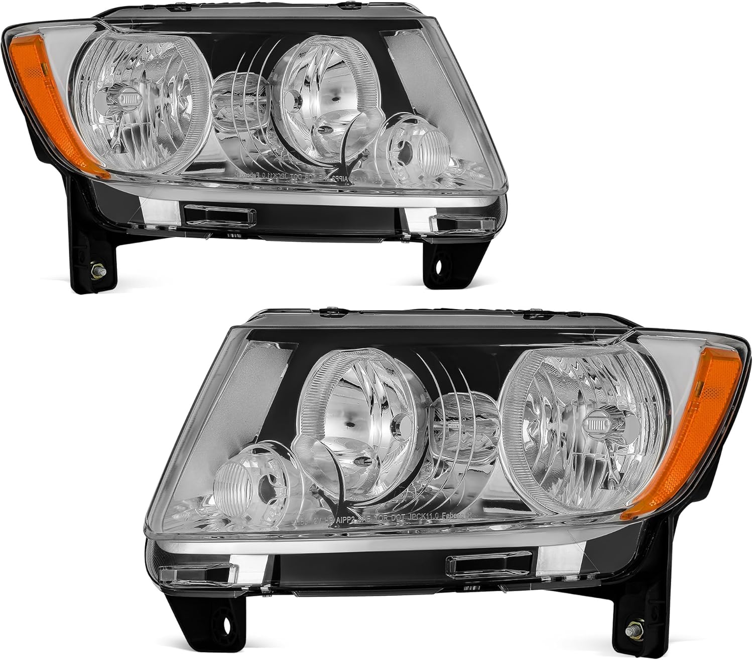 YITAMOTOR Headlight Assembly Compatible with 2011-2013 Grand Cherokee Replacement Headlamp Chrome Housing Amber Reflector Clear Lens