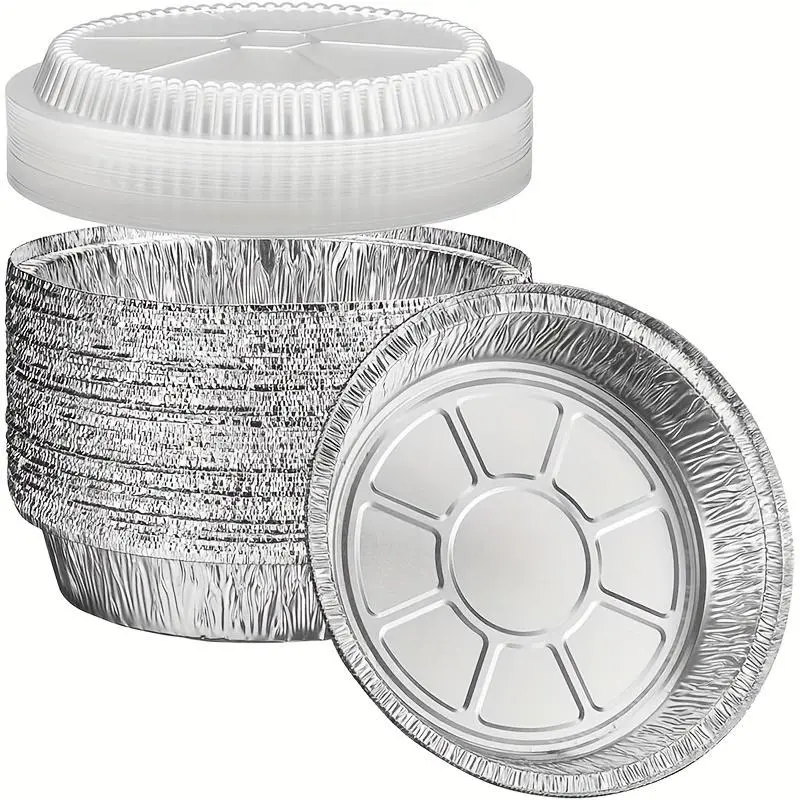 40pcs Disposable Aluminum Foil Baking Pan Set (including 20 Bases + 20 Lids) - 7-inch Round Baking Pan, Suitable for Baking, Keeping Warm, and Serving - Round Aluminum Foil Baking Pan with Lid - Mother's Day - Air Fryer - Oven - Birthday Party