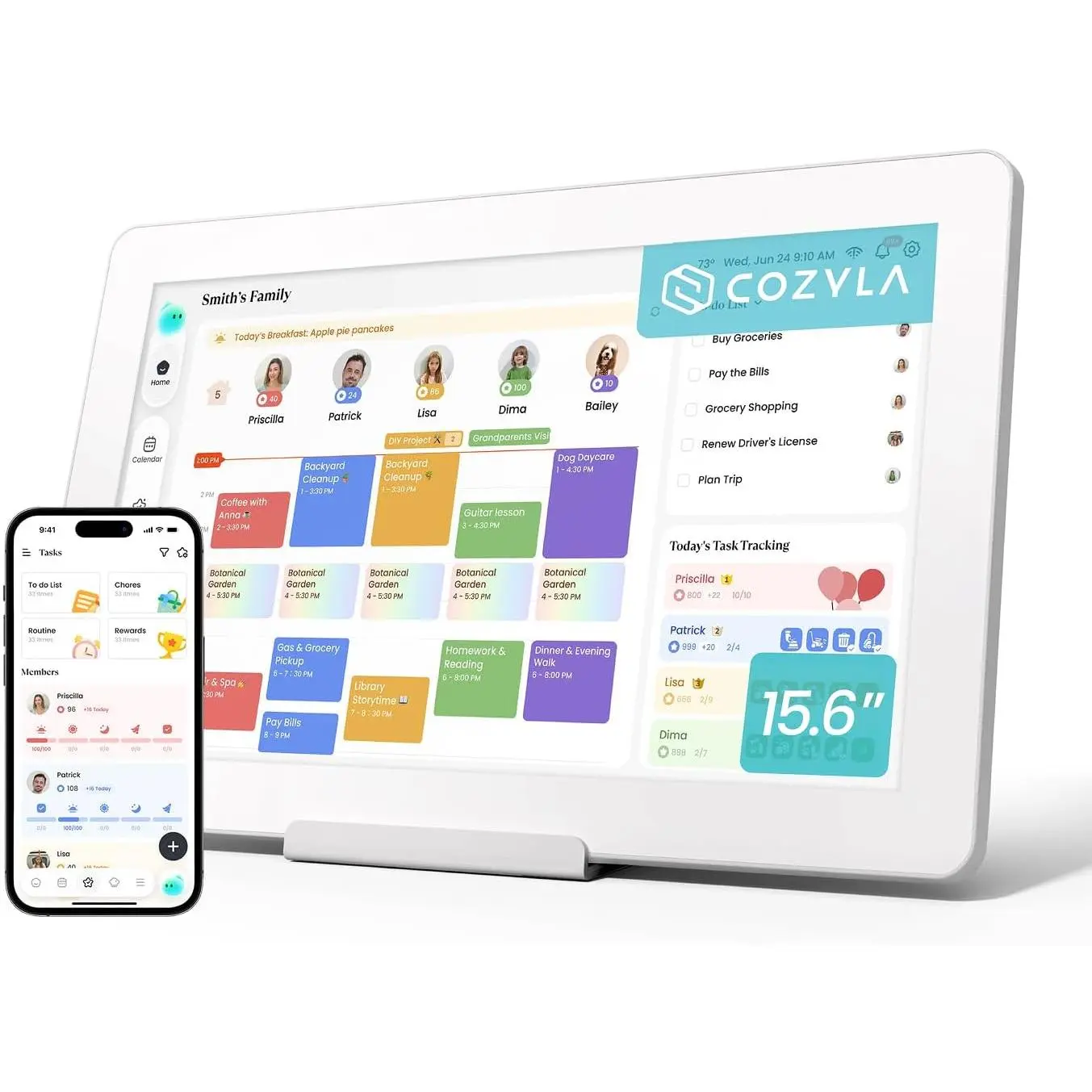 Cozyla Calendar Neo-15.6" Smart Digital Calendar Wall Touch Screen ＆ Desk | Family Voice Agent, Dual-Way Sync, Chore Chart＆Reward for Kids, Kitchen Meal Planner, Cozyla+App Access, Zero-Learning Setup,back to school,back to school haul