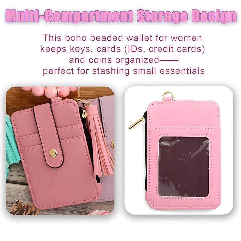 Fashionable Boho Style Tassel Beaded Keychain, featuringa wallet and bracelet function, perfect as a birthday giftfor women and girls, and a perfect match for everydayoutfits.