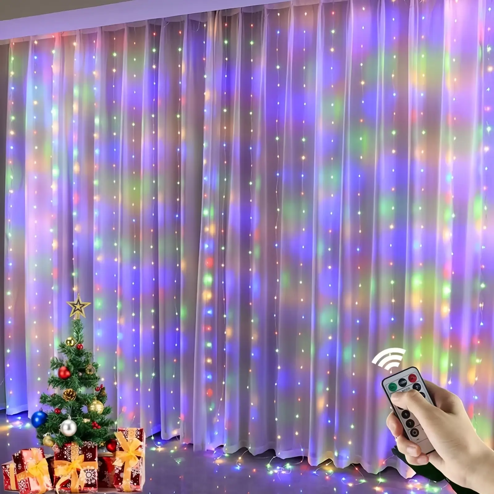 300-LED Waterproof Window Curtain String Lights - USB Cable, Remote Control, 8 Modes, Gradient Color Changing Mood Lighting, Decorative Party Lights for Christmas Bedroom, Home Dining Room Decor Adds Dynamism