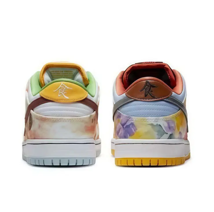 Chinese Food Art Dunk Low Mismatch Sneakers with watercolor print & Chinese embroidery, dual-color rubber sole brings great anti-slip property and long-time wearing comfort