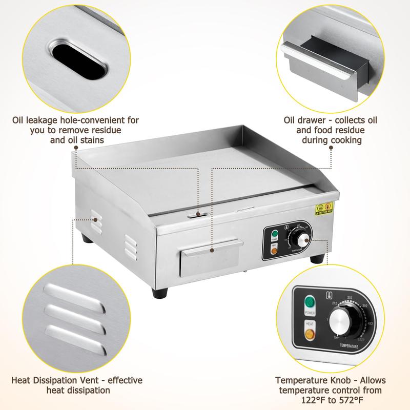 【GARVEE】Commercial Electric Grills in 14, 18, 22, and 30-inch Sizes with 1500W to 3000W Power, Non-Stick Stainless Steel Surface, and Adjustable Temperature Control from 122°F to 572°F for Home and Restaurant Use 【GARVEE】Commercial Electric Grills in 14, 18, 22, and 30-inch Sizes with 1500W to 3000W Power, Non-Stick Stainless Steel Surface, and Adjustable Temperature Control from 122°F to 572°F for Home and Restaurant Use