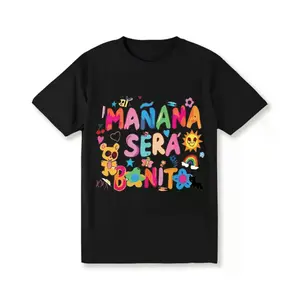 [100% Cotton] Women'S Vibrant Casual T-Shirt - "Manana Sera Bonito" Colorful Letter Print, Round Neck, Machine