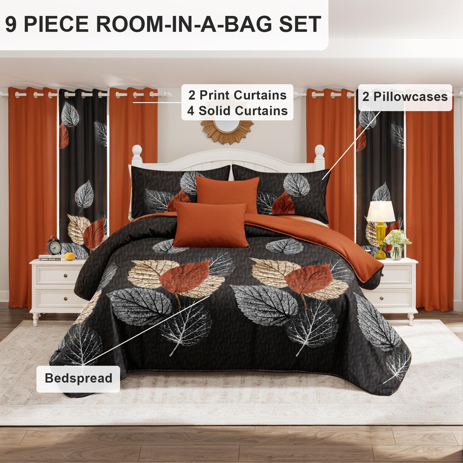 Leaf Print 9-Piece Luxury Bedspread Set with 6 Curtains, Complete Thin Quilt Collection, Hotel Quality All-Season Microfiber, Ultra Soft & Breathable, for Queen/King/Cal King | Valentine's Day #BedroomGoals #ComfyBedSets Leaf Print 9-Piece Luxury Bedspread Set with 6 Curtains, Complete Thin Quilt Collection, Hotel Quality All-Season Microfiber, Ultra Soft & Breathable, for Queen/King/Cal King | Valentine's Day #BedroomGoals #ComfyBedSets