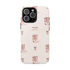 Christian Tough Phone Case, Walk By Faith Western Boots Phone Case, It's compatible with iPhone 17, 16, 15, 14, 13, 12, 11, X, and Samsung models,Cute Cowgirl Aesthetic, Christian Inspirational Protective Cover, gift for her for him For iPhone13