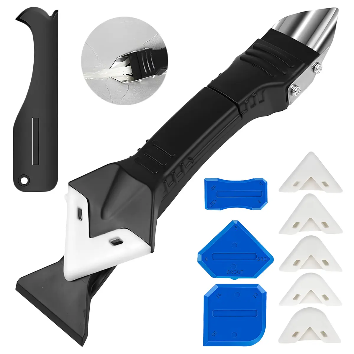 Silicone Caulking Tools - 3 in 1 Sealant Finishing Tool Grout Remove Scraper, Caulk Remover Glass Glue Angle Scraper for Bathroom, Kitchen, Floor, Window, Sink Joint