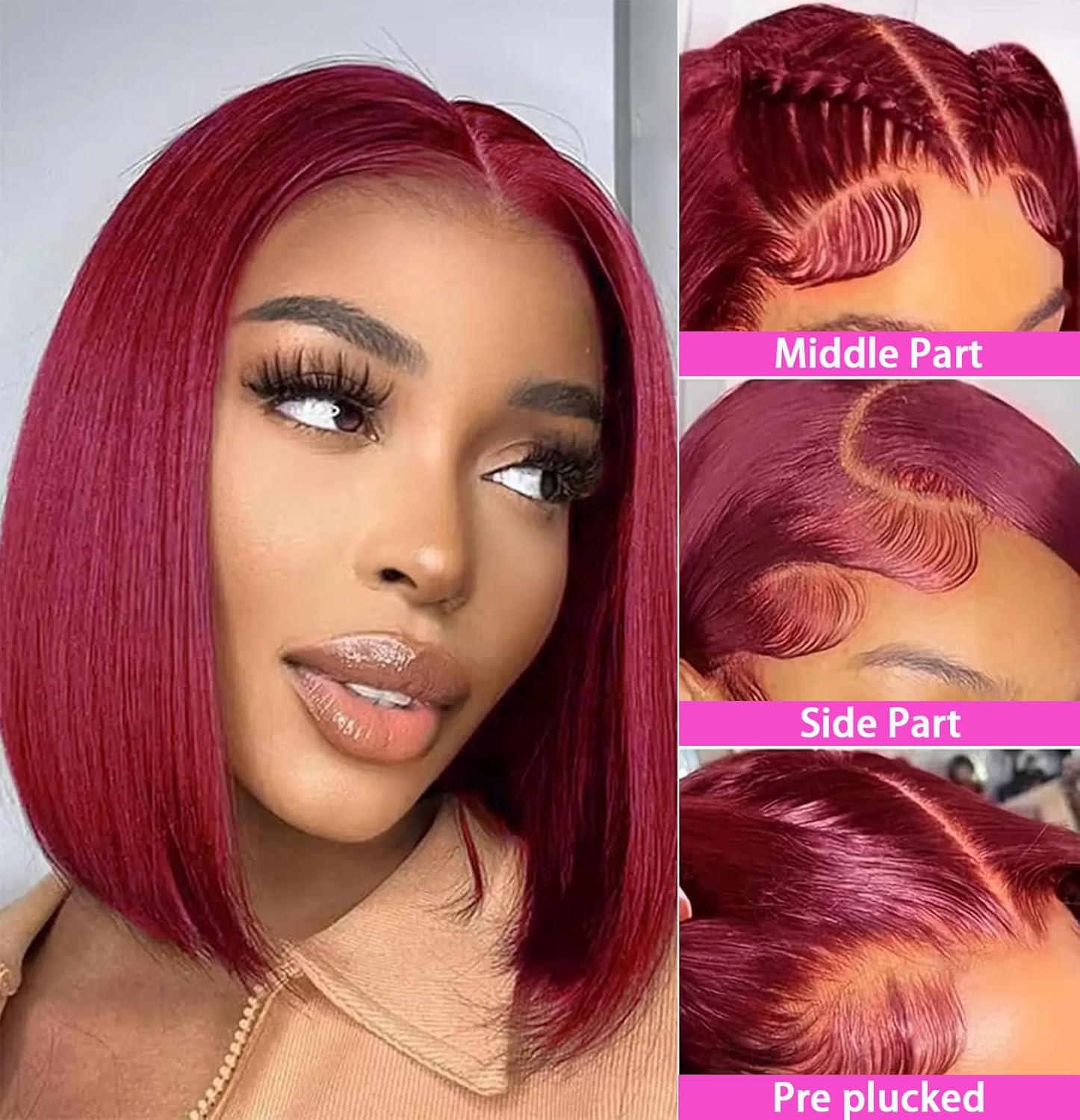 Human HaIr Wigs 13x4 Lace Front Wigs for Black Women 99j Burgundy Bob Wig  Straight Burgundy Human Hair Pre Plucked 180% Density Transpaent Lace Frontal Wig 99j Short Bob 10 inch