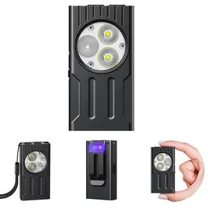 Rechargeable EDC Flashlight with UV, High Lumens Super Bright Mini Flashlight, Portable Flat Pocket Flashlights, Magnetic Keychain Flashlight for Outdoor Home Emergencies