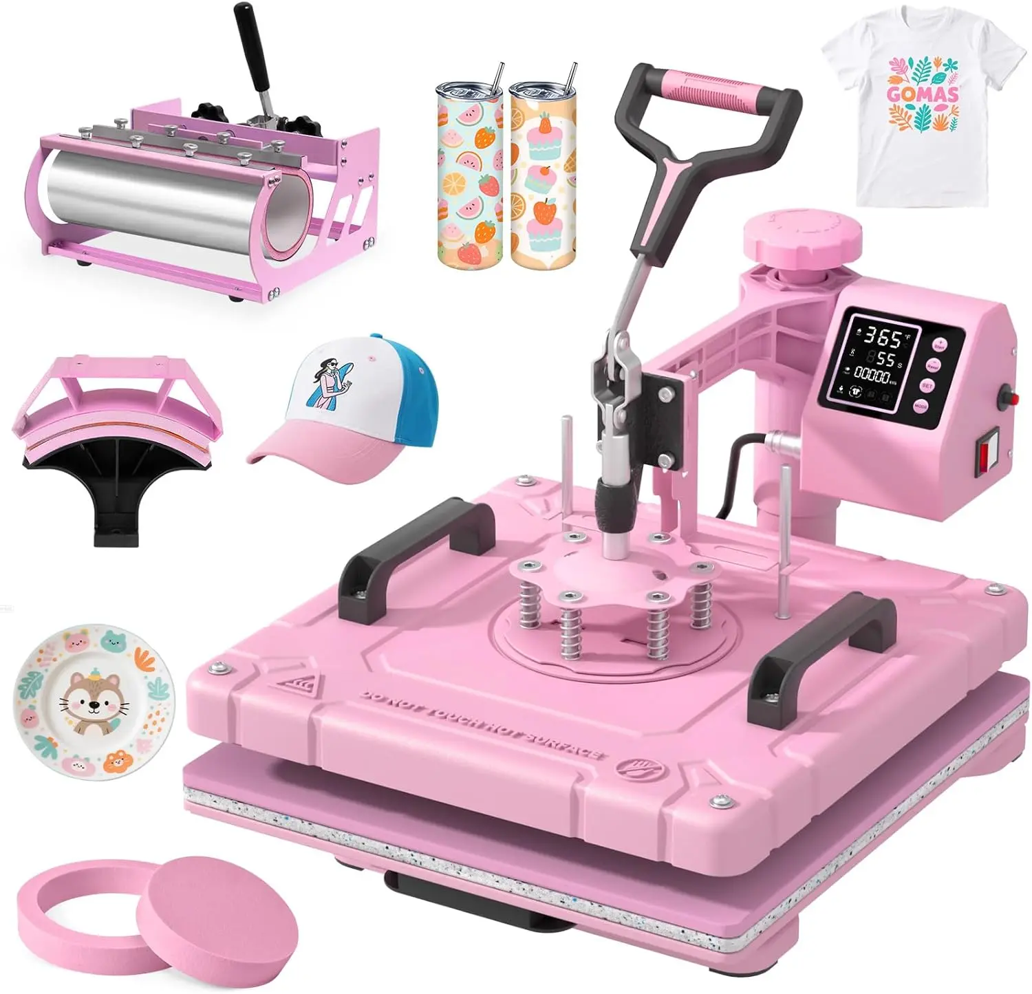 15x15 Inch 5-in-1 Digital Heat Press Machine Combo with 30OZ Tumbler Mug Press - 360° Swing Away, Multifunction for T-Shirts, Mugs, Hats, Plates - Sublimation Heat Transfer, Pink，Mother's  Day gift Diy Material Diy Flower