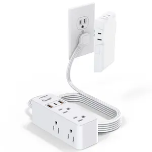 Flat-Face Outlet Extender with 9 Receptacles, Ultra-Thin Wall Plate Plug with Cord Extender and 4USB Power Strip, 5ft Cord, Electrical Safety.
