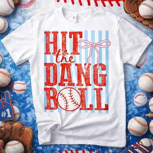 Hit The Dang Ball Shirt, Baseball Shirt, Stripes, Bows, Softball Shirt, Ballfield Shirt