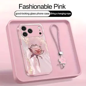 Crystal Rose Art Phone Case with Flower Lanyard | Glossy Glass Feel Smooth 2D Printed Cover | Spring Easter Gift for [iPhone 17 Pro Max] 952