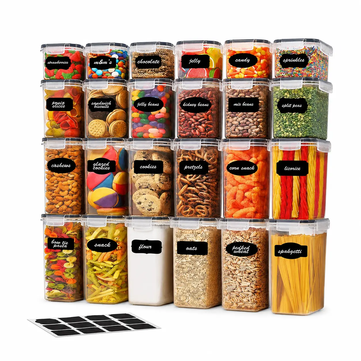 AISOON 32-Piece Airtight Food Storage Container Set (16 Pack, 4 Pack Component Split) - BPA-Free Silicone Reusable Stackable Canisters with Leak-Proof Lids, Snack Container, Fridge Storage Organizer, Cereal/Flour Labels