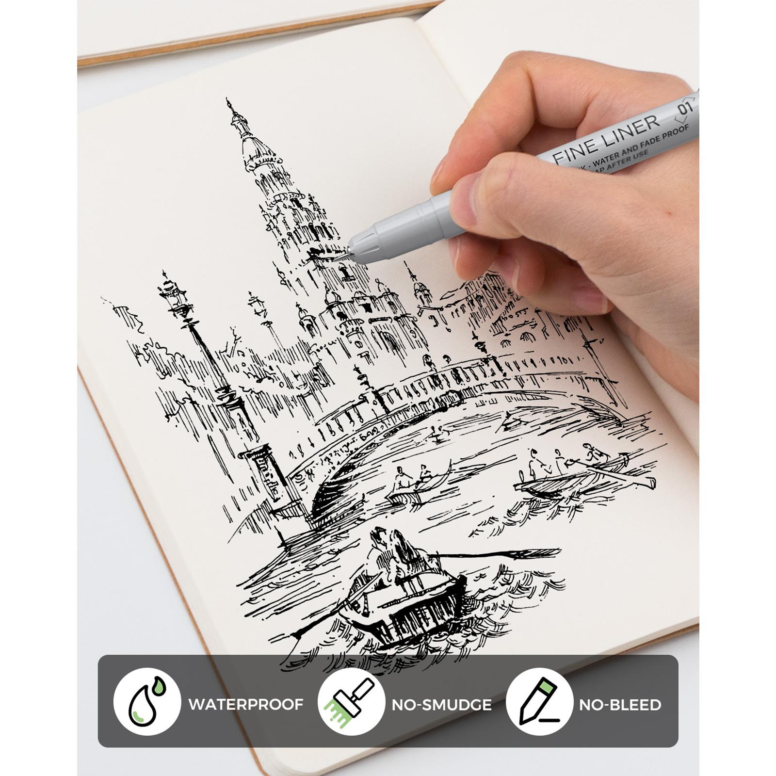 [JusArt] Fineliner Pens, 12/8/6 Pcs, 0.25mm Ultra Fine Point Pens, No Bleed, Waterproof Black Pigment Ink Pens for Artists Beginners, Illustration, Writing, Journaling, Crafters, Technical Drawing pens
