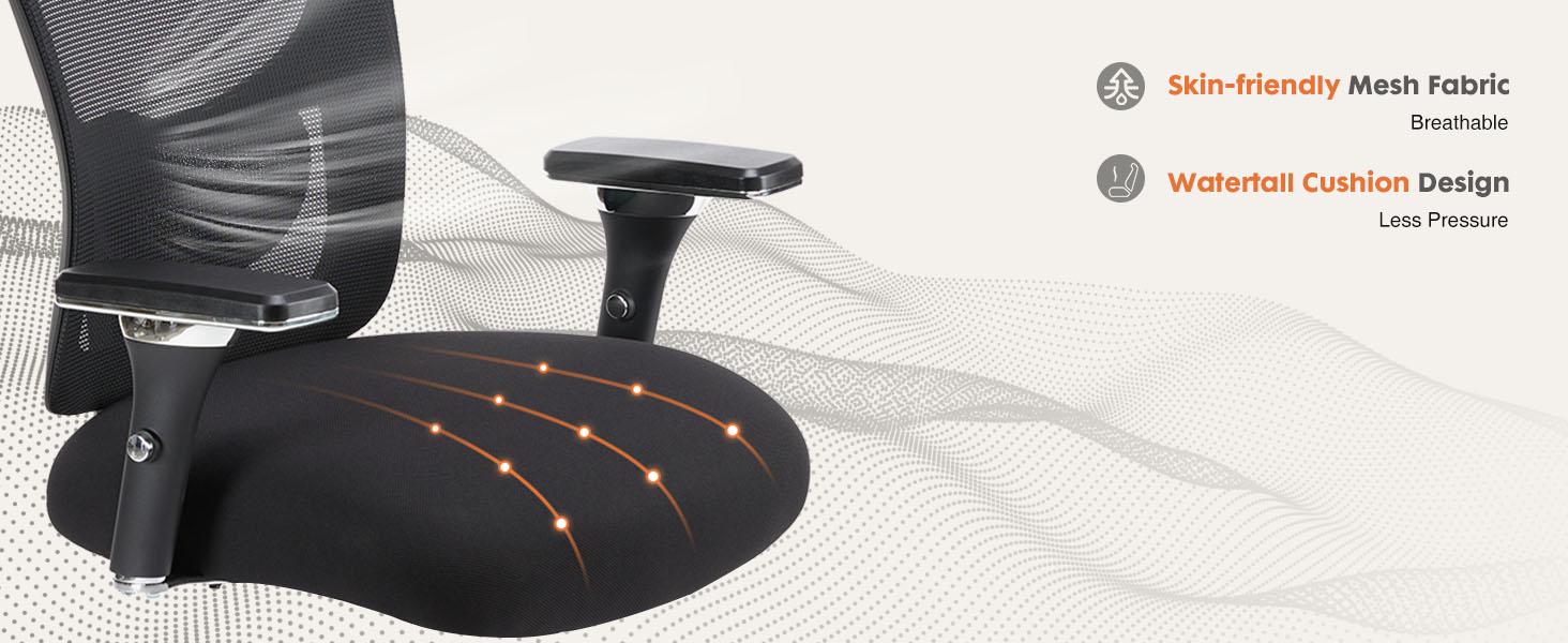 Sweet Furniture Big and Tall Office Desk Chair, 500lbs Heavy Duty Mesh Ergonomic Computer Chair with Arm and Wide Comfy Seat, Wheels for Adult