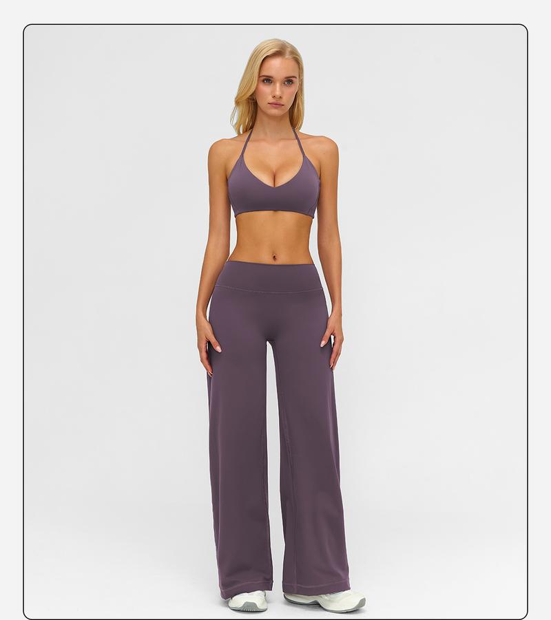 MFVIM Sporty Two-Piece Set Women's Plain Crop Cami Top & Flare Leg Pants Sports Set 78% Nylon 22% Spandex Comfy Breathable for Yoga Gym Workout Running