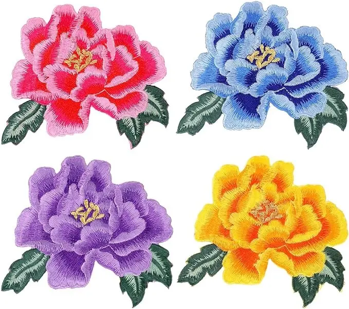 4 Pieces Rose Flower Embroidered Patches Large Floral Iron on Fabric Jeans Patches 4 Colors Sew on Flower Embroidery Clothing Patches Appliques for Hats Jeans Clothes Bags Shoes DIY Crafts Making